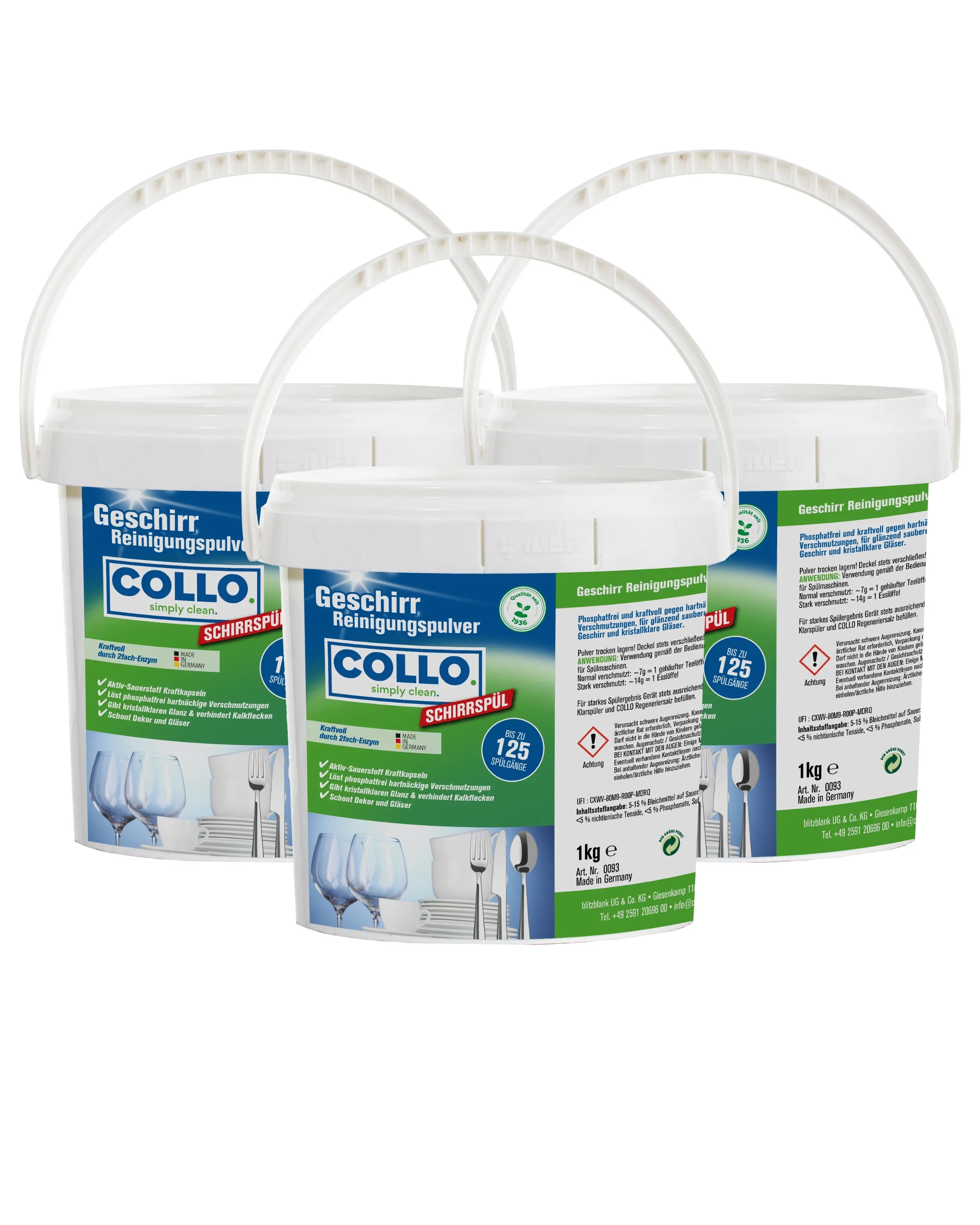 Vorteilsset: 3x Spülmaschinenpulver - 1 kg - 0093.3 - Spülmaschine Gläser milchig - COLLO. simply clean.