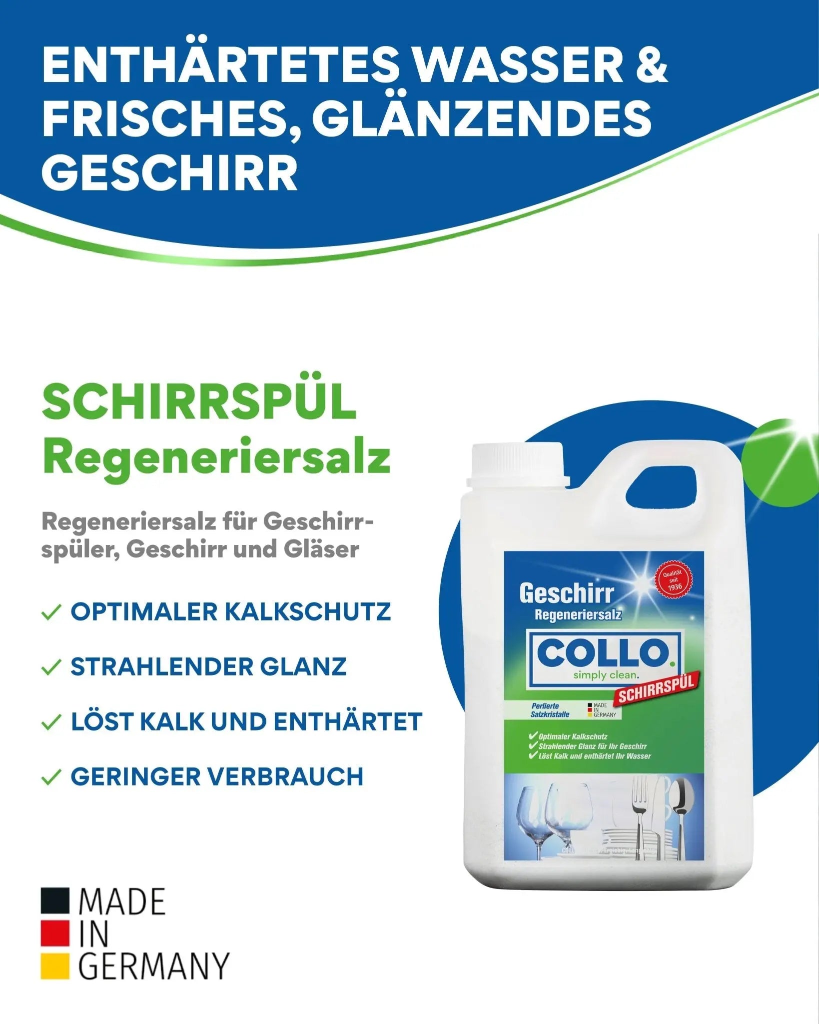 Vorteilsset: 5x Spülmaschinensalz - 2kg - Wasserenthärter, Salz für Spülmaschine - 0094.5 - COLLO. simply clean.