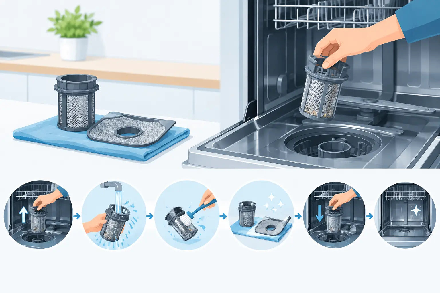 Spülmaschinenfilter hygienisch reinigen in 6 Schritten
