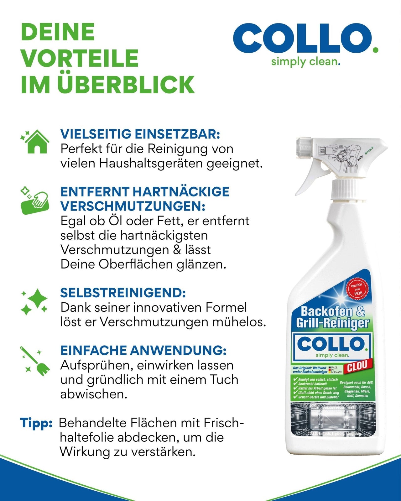 Haftender Reiniger auf senkrechter Ofenfläche