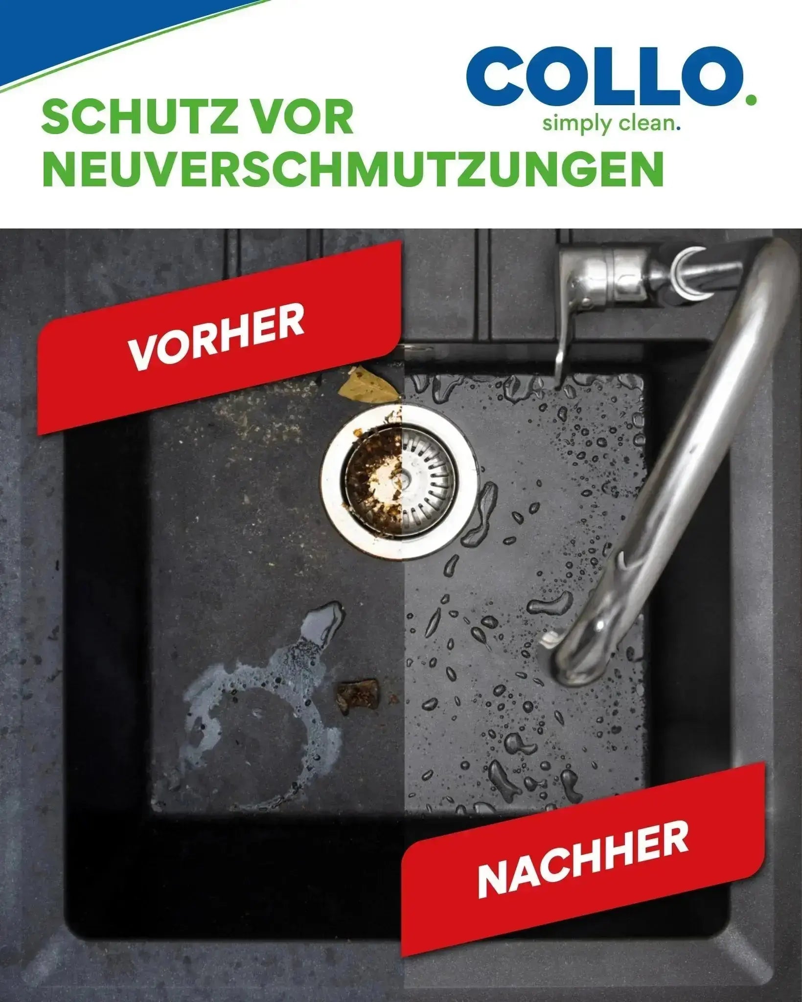 Granitspüle vor und nach Pflegebehandlung