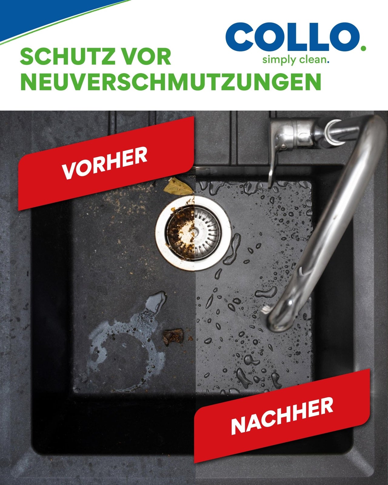 Granitspüle vor und nach Pflegebehandlung
